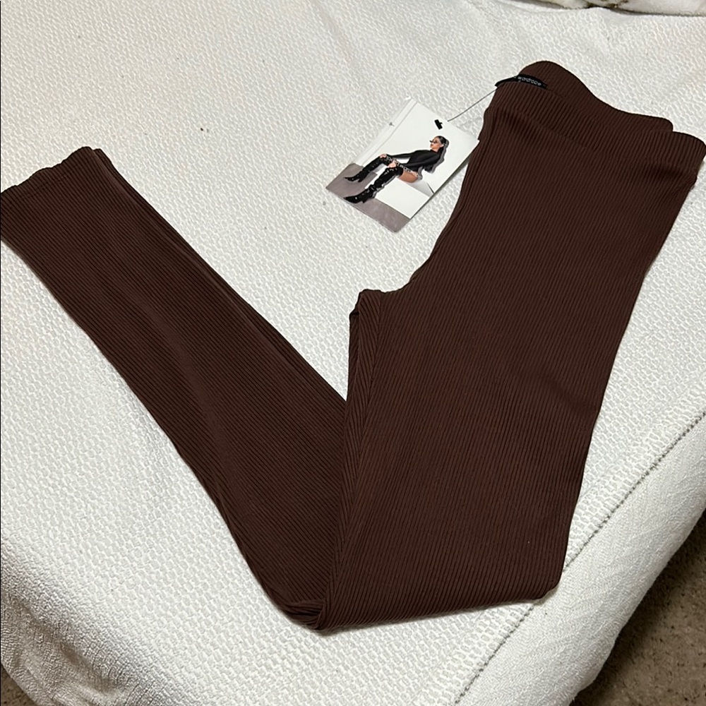 Naked Wardrobe Brown Ribbed Pants